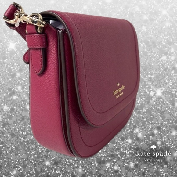 kate spade Blake Pebbled Leather Saddlebag Cranberry NO CALLOUTS - Picture 9 of 15